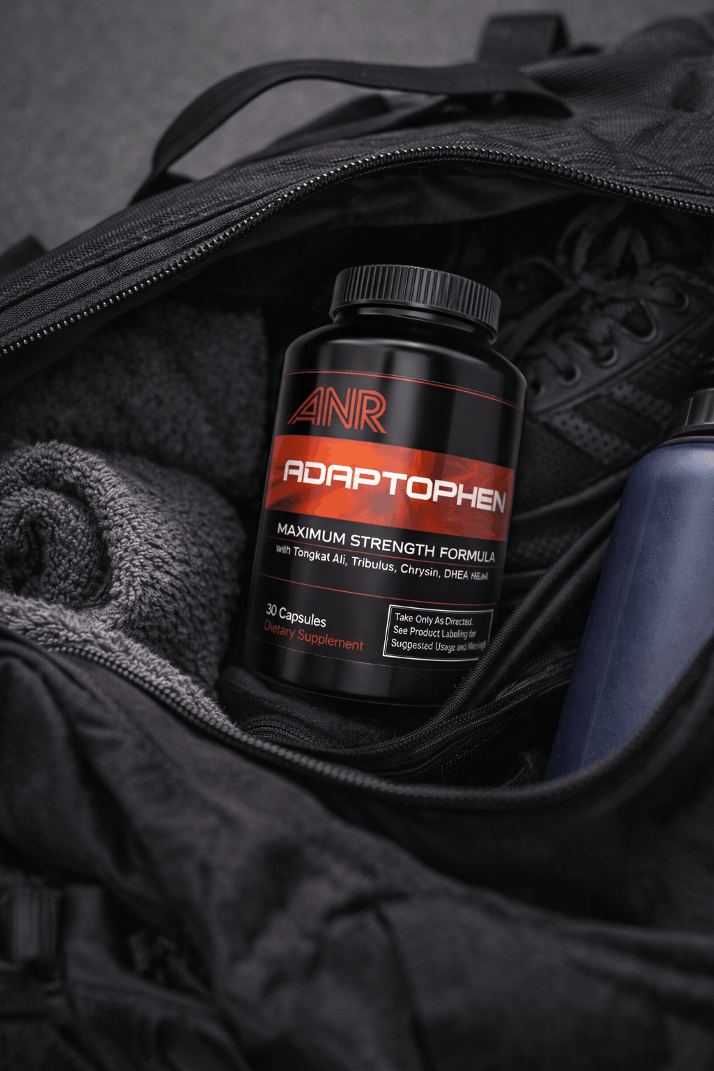 A muscular middle-aged man who uses Adaptophen to boost free testosterone levels