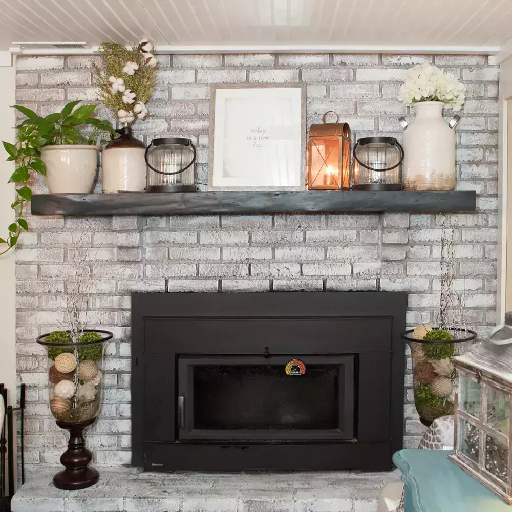 gray live edge hearth mantel