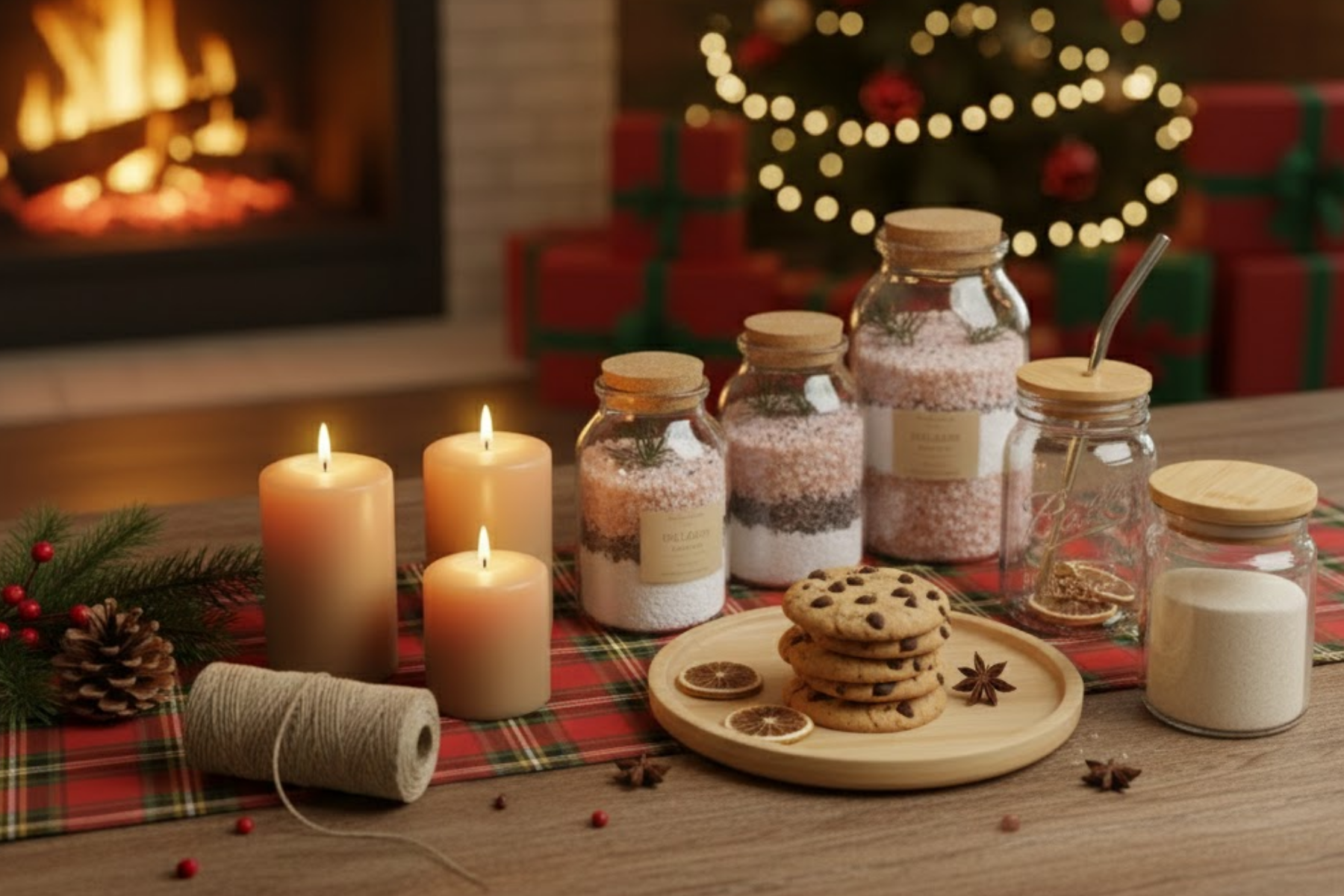 several gift boxes with homemade products like soap, clay, vanilla and other misc items