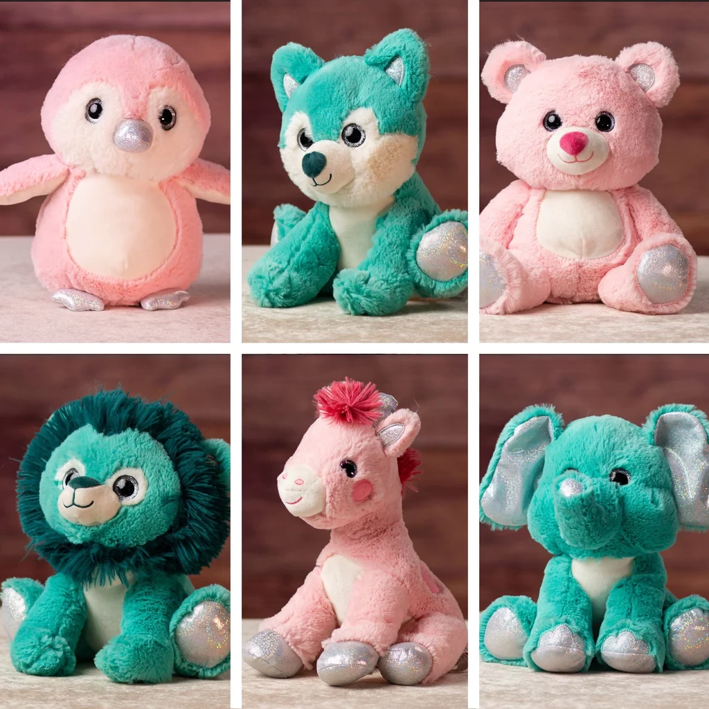 A small, sitting colorful valentine assortment of animals