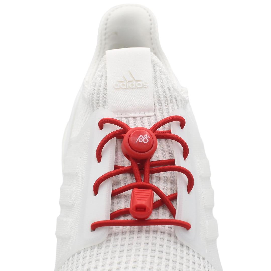 Red no tie elastic triathlon shoe laces