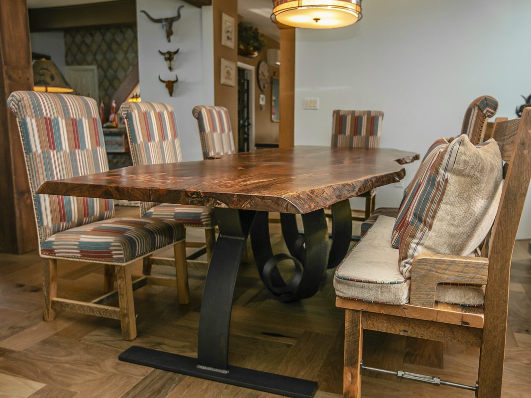 southwestern style live edge dining table, walnut wood