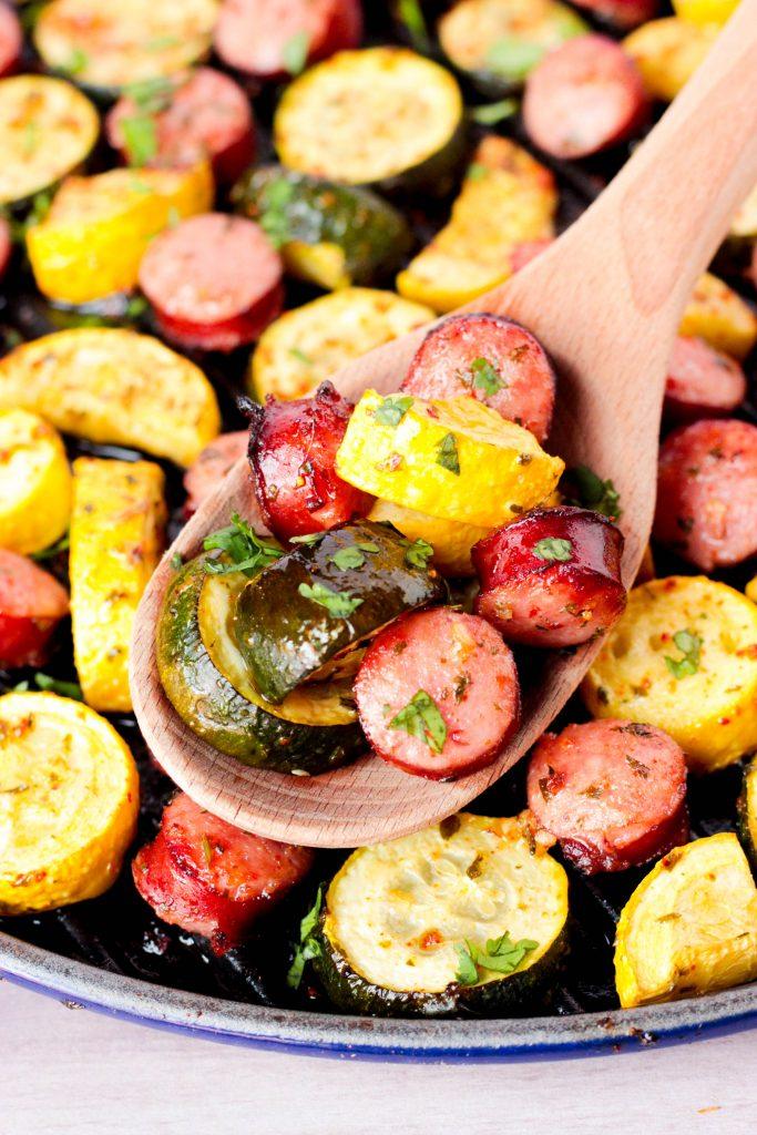 Roasted Smoked Bratwurst & Summer Squash