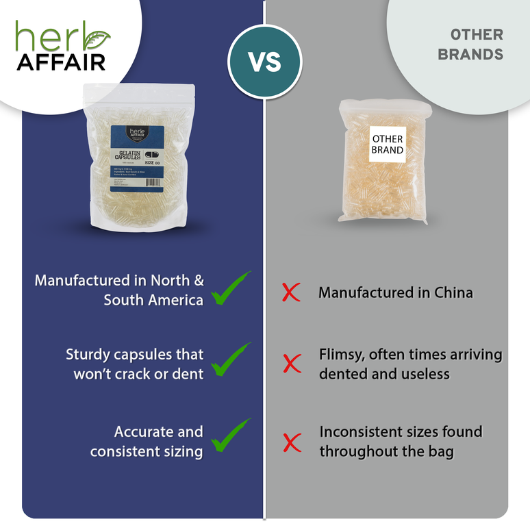 Size 00 Separated Gelatin Capsules Gel Pill Capsules Herb Affair