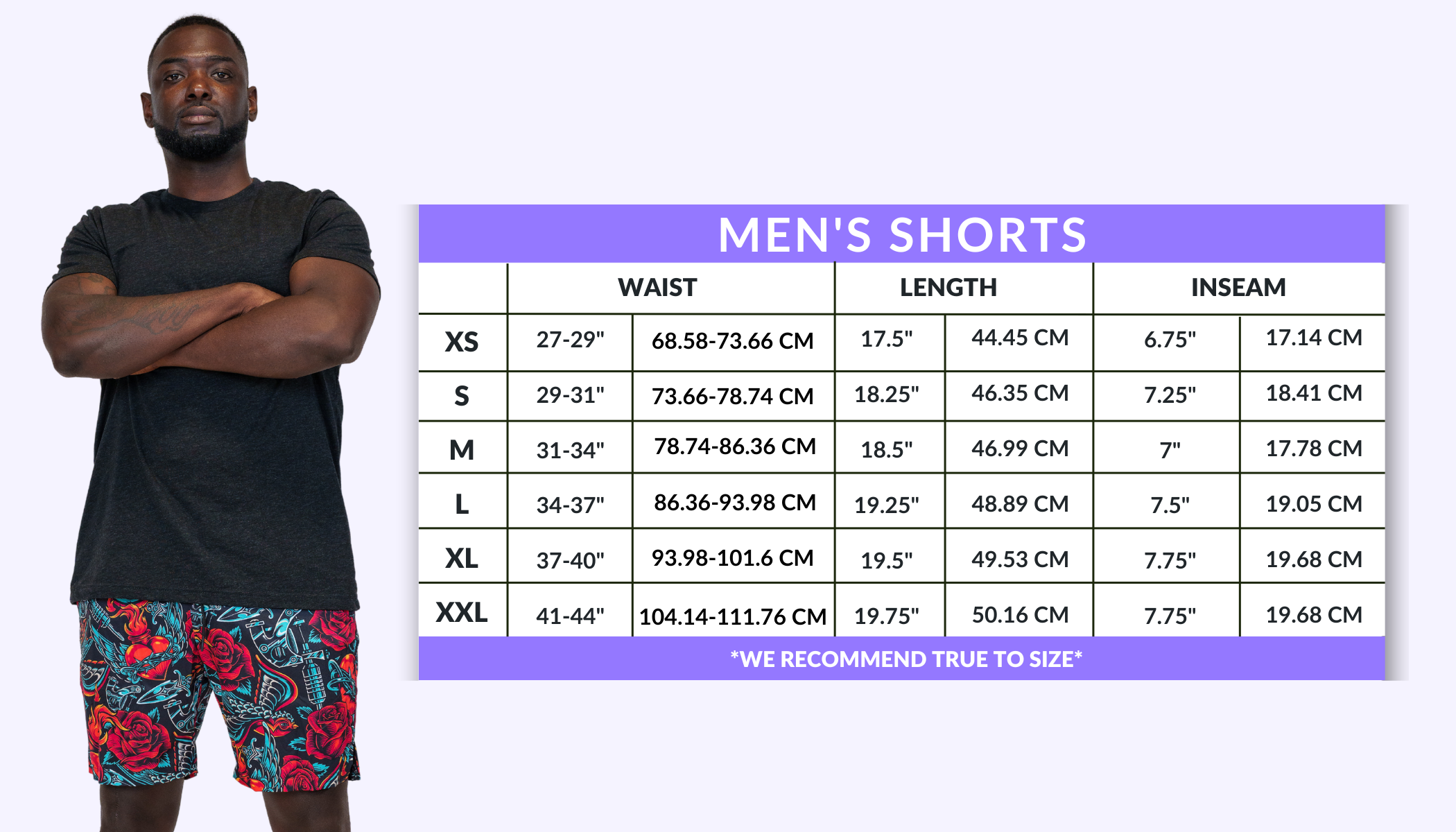 men's shorts sizing chart