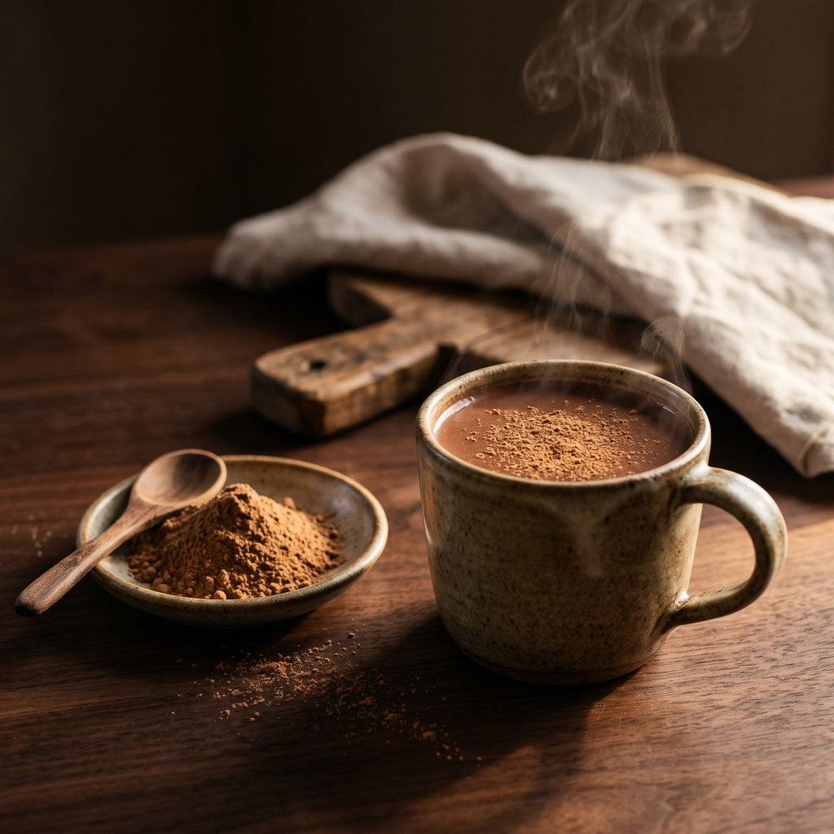 Mug of hot cocoa made with cistanche powder