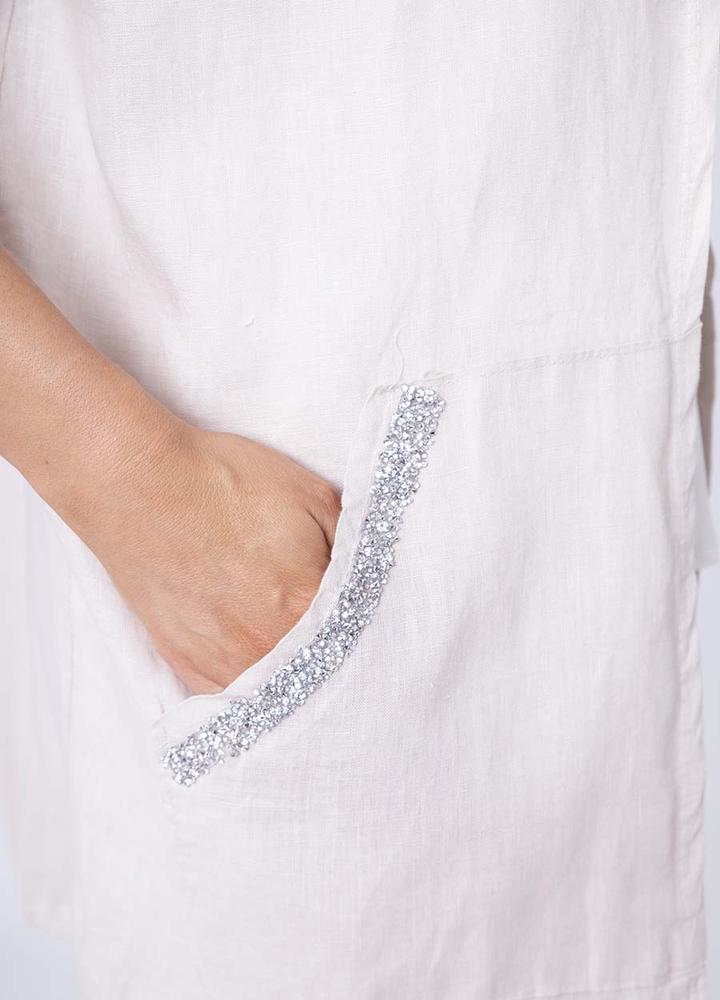 Hoody Sequin Pocket Linen Jacket