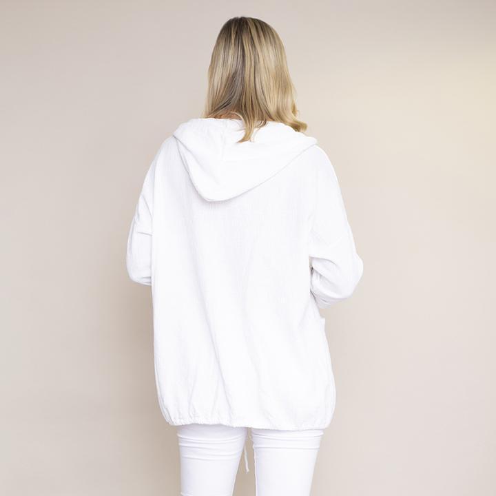 Crinkle Cotton Hoody Jacket (White)