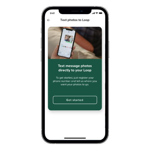 Phone texting a single photo to a Loop frame after verification