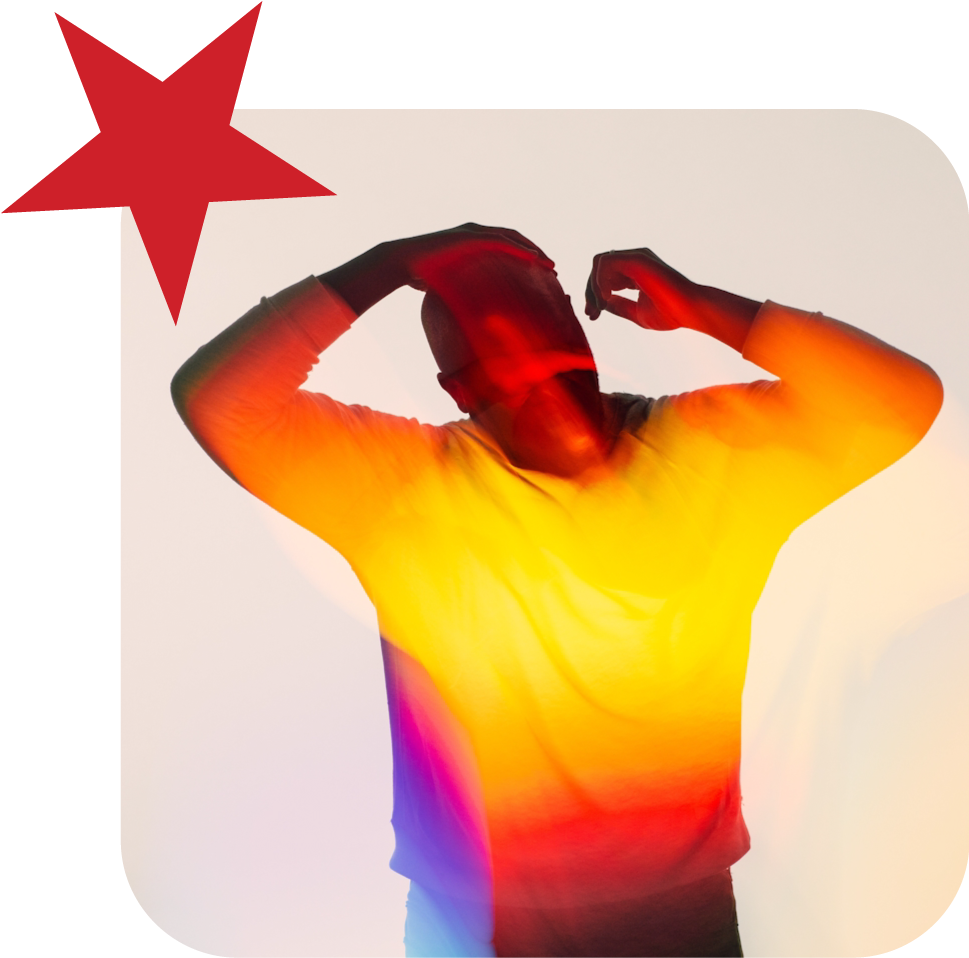 Rocket Domes Person with colorful overlay and star