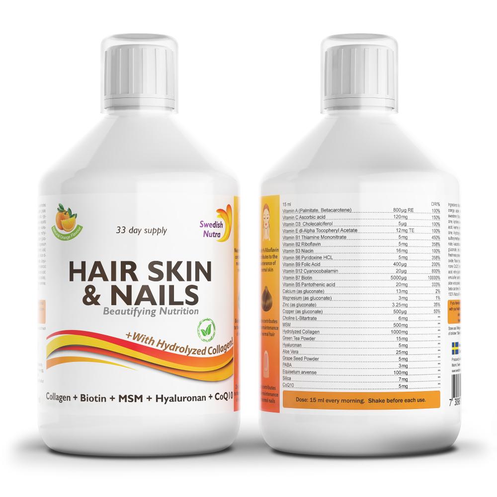 Swedish Nutra Hair Skin Nails Bottle Front and Back