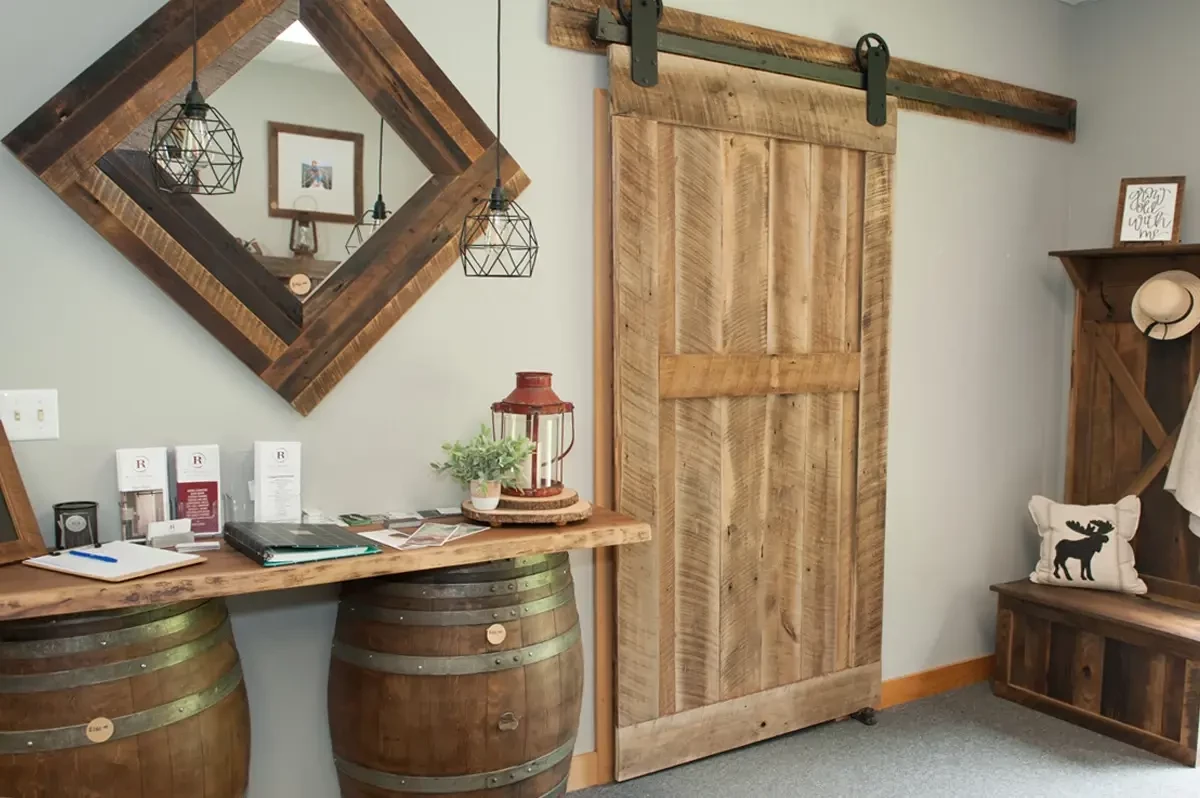 sliding rustic barn door with framed midrail