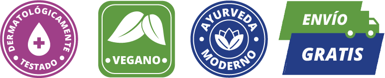 Icons for no added synthetic chemicals, not tested on animals, dermatologically tested, vegan
