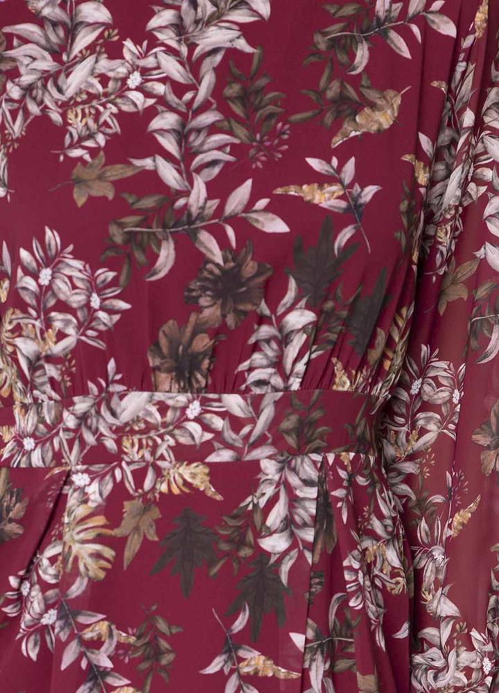 Floral Print Pleat Dress in Wine
