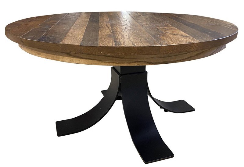 round barnwood dining table