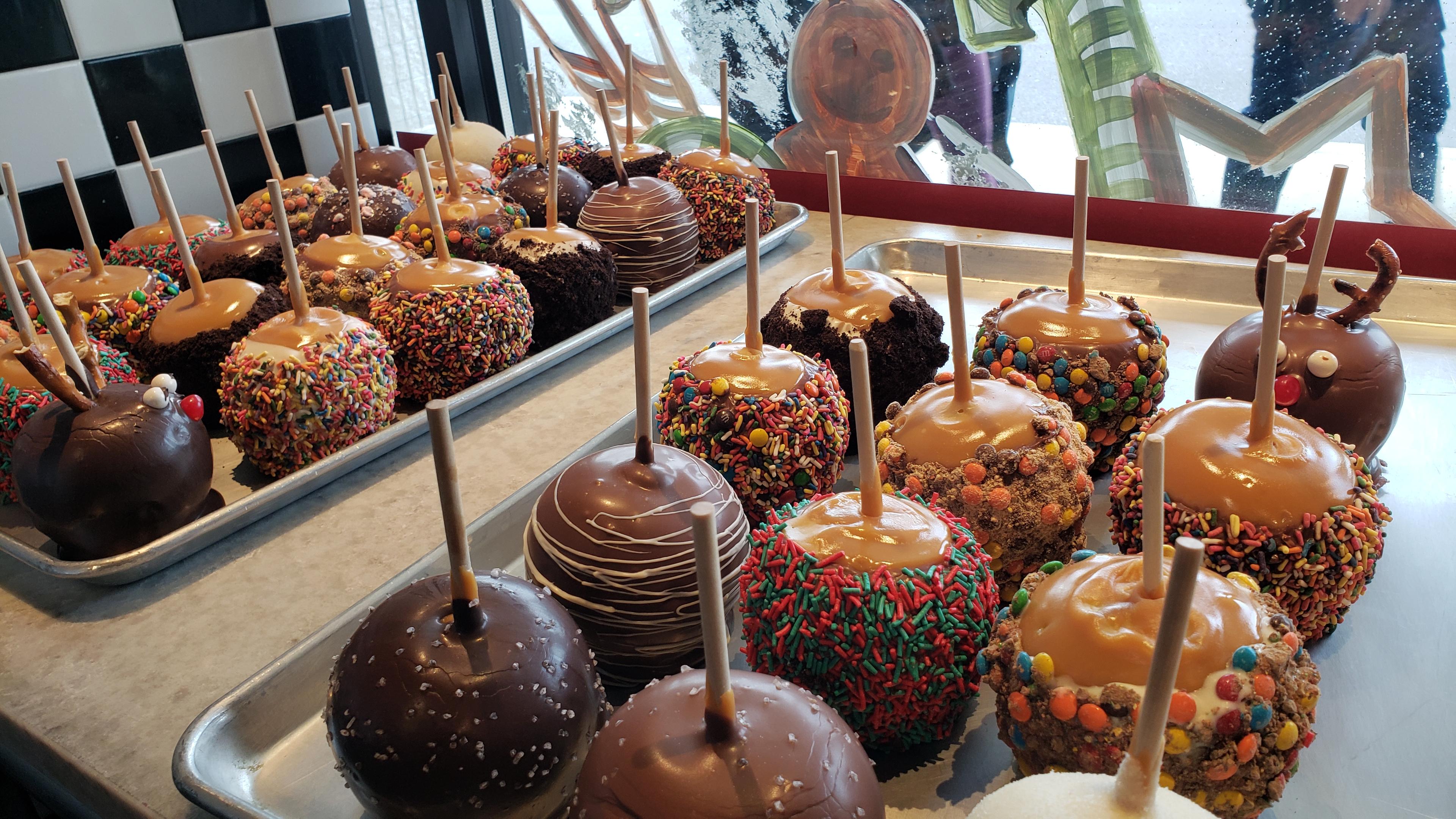 Gourmet caramel apples with nuts and chocolate at River Street Sweets Lancaster