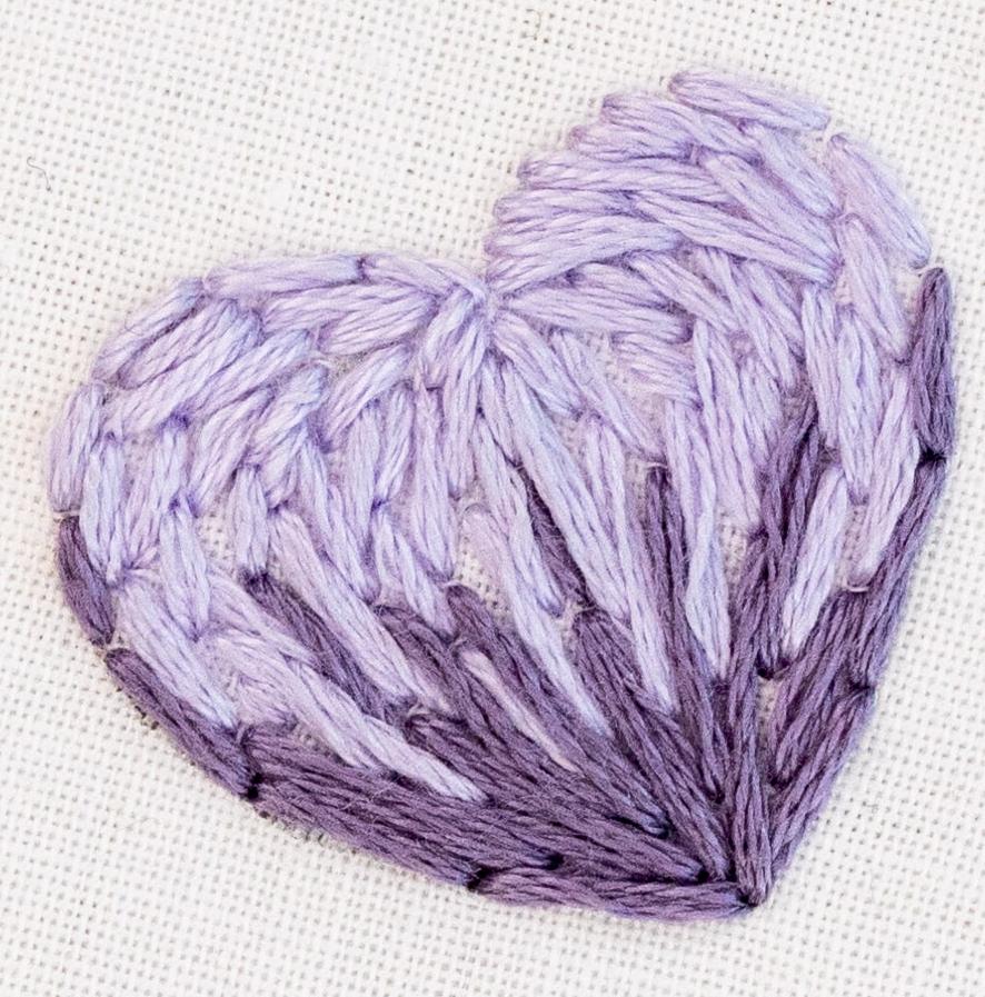 This is a close-up image of a heart sewn with Long and Short stitch,