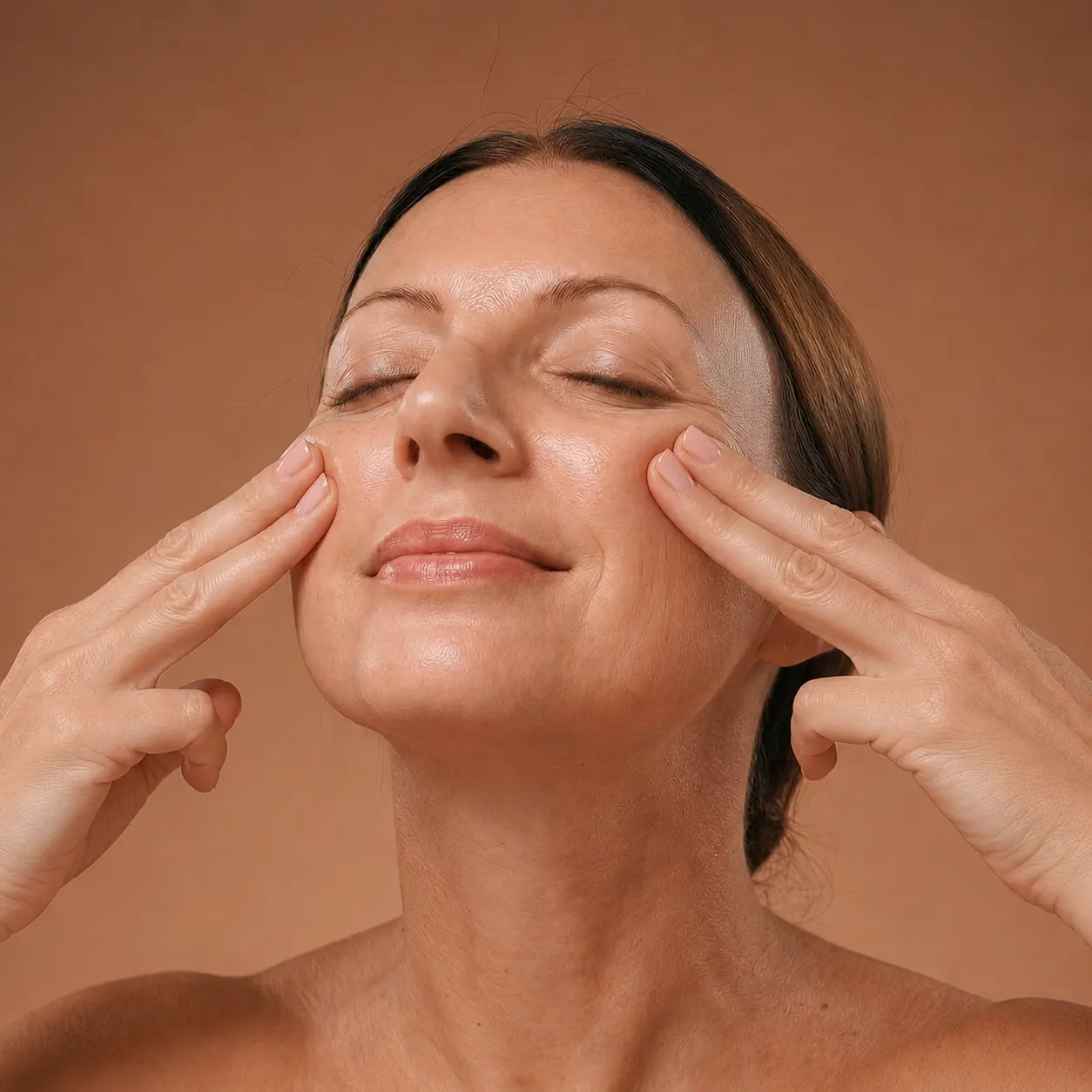 woman massaging face with three fingers