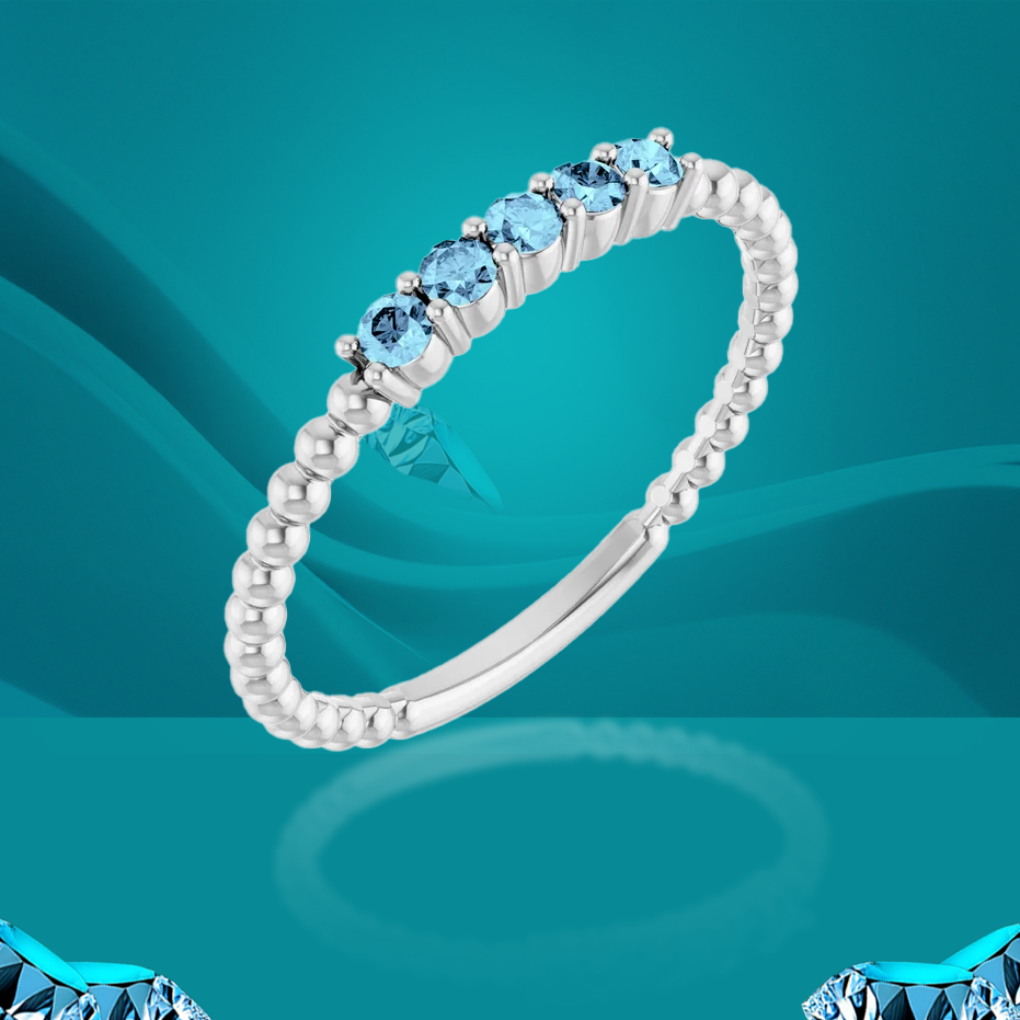 14K White Natural Aquamarine Stackable Ring