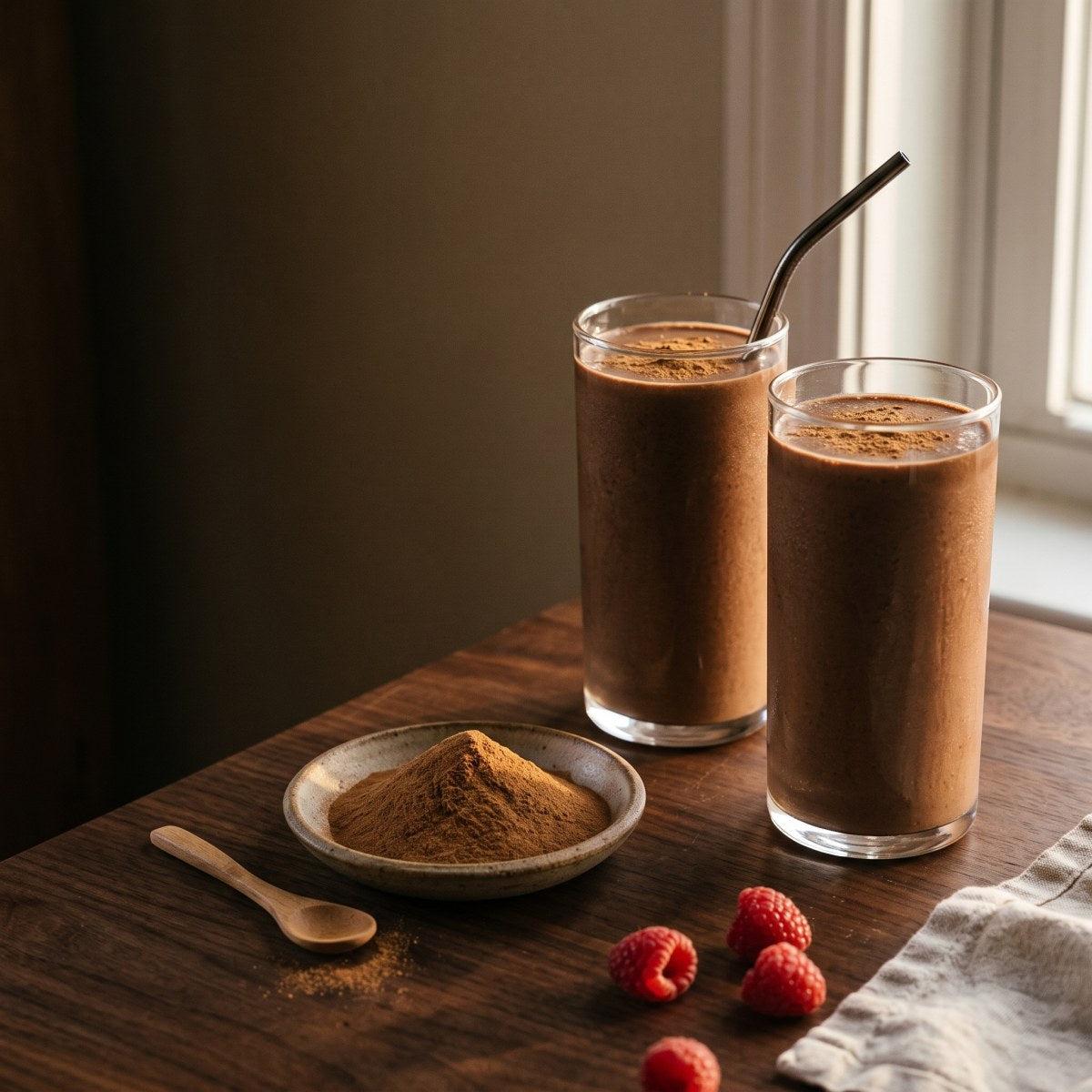 Two chocolate smoothies made with cistanche powder