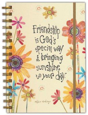 yellow journal with flowers, texts says "friendship is God's special way of bringing sunshine to your day"