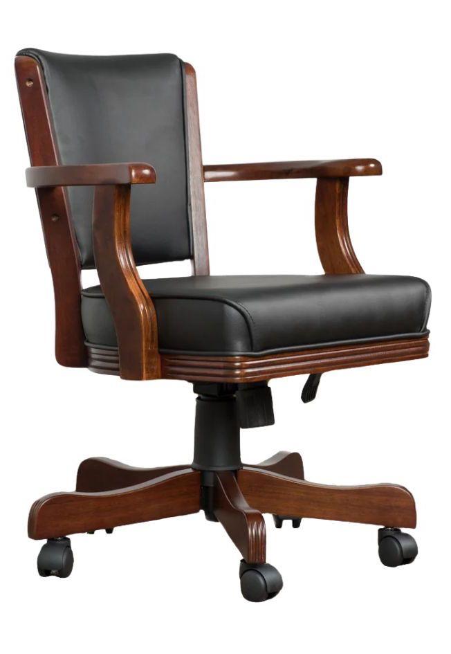 the kingston chair features a swivel rocking pedestal, gas lift height adjustment, lock-out mechanism, elegant espresso and black finish, tilt and swivel functions and durable construction