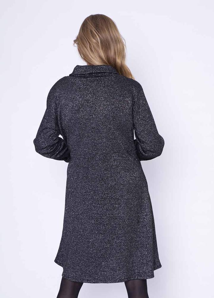 Cowl Neck Ribbon Belt Dress in Black