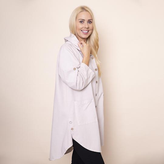 Button Sleeve Hoody Jersey Jacket in Beige