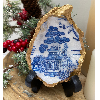 blue Chinoiserie oyster shell art