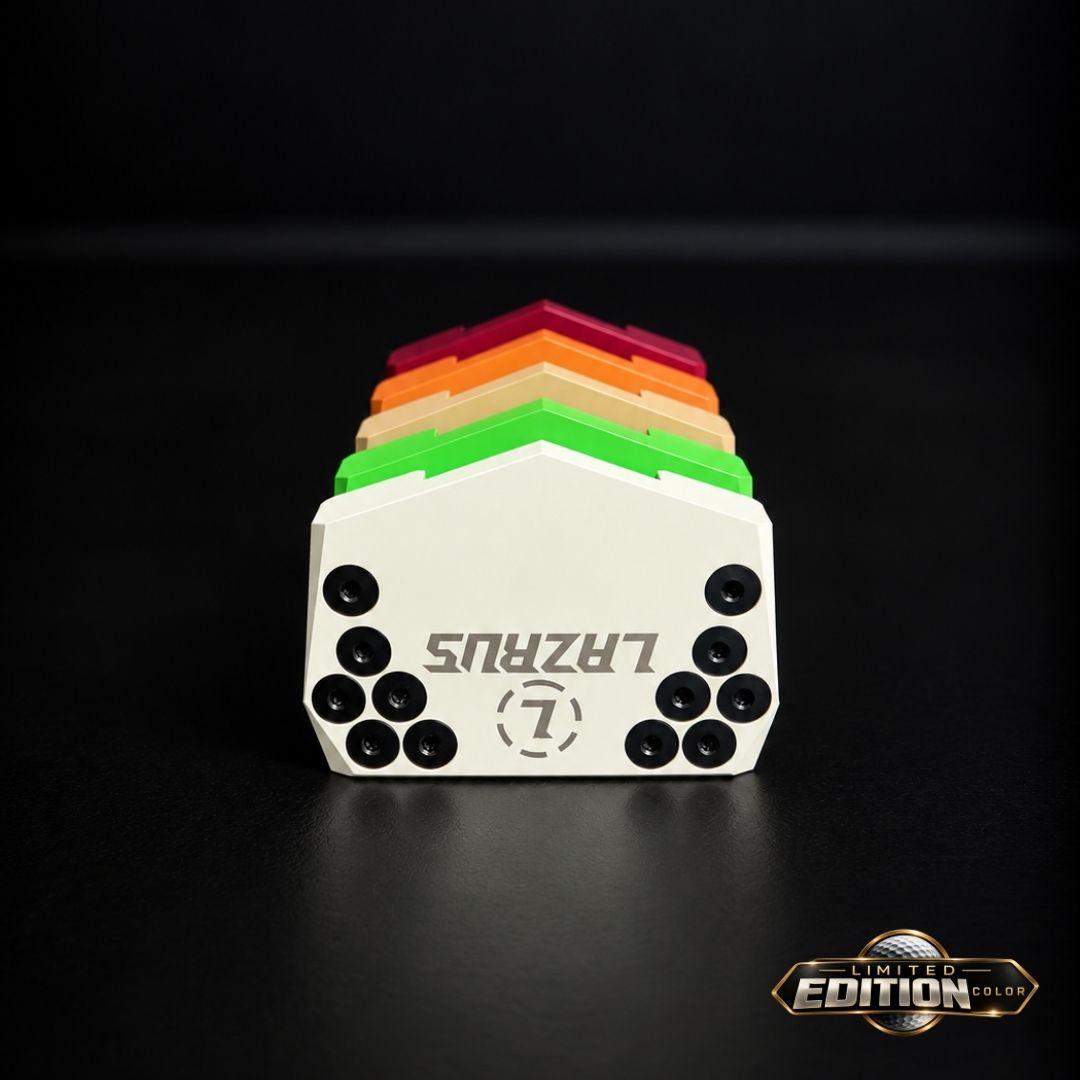 Lazrus LAZ2.5 zero torque mallet putter in Red finish showing alignment of white guideline