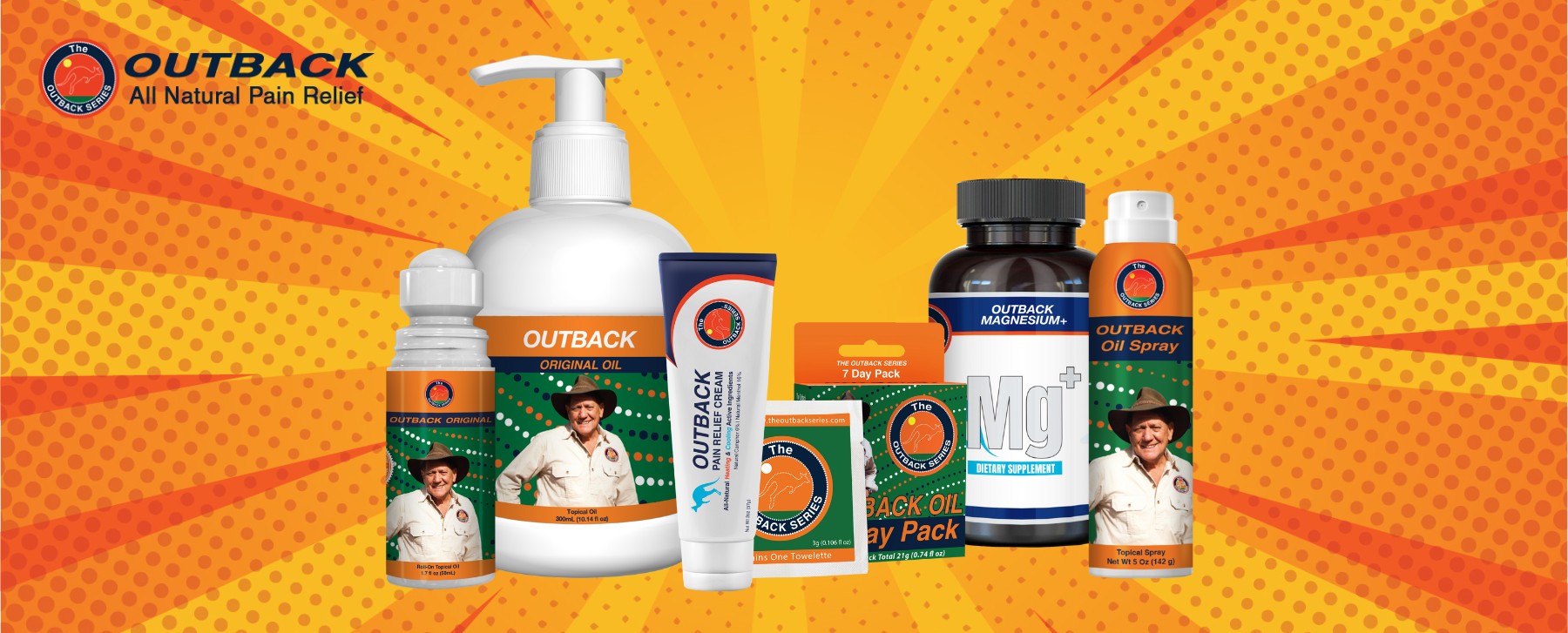 all of the Outback Series products on a bright orange background