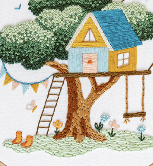This is a closeup image of the tree on The Treehouse pattern available to purchase on the Clever Poppy website.