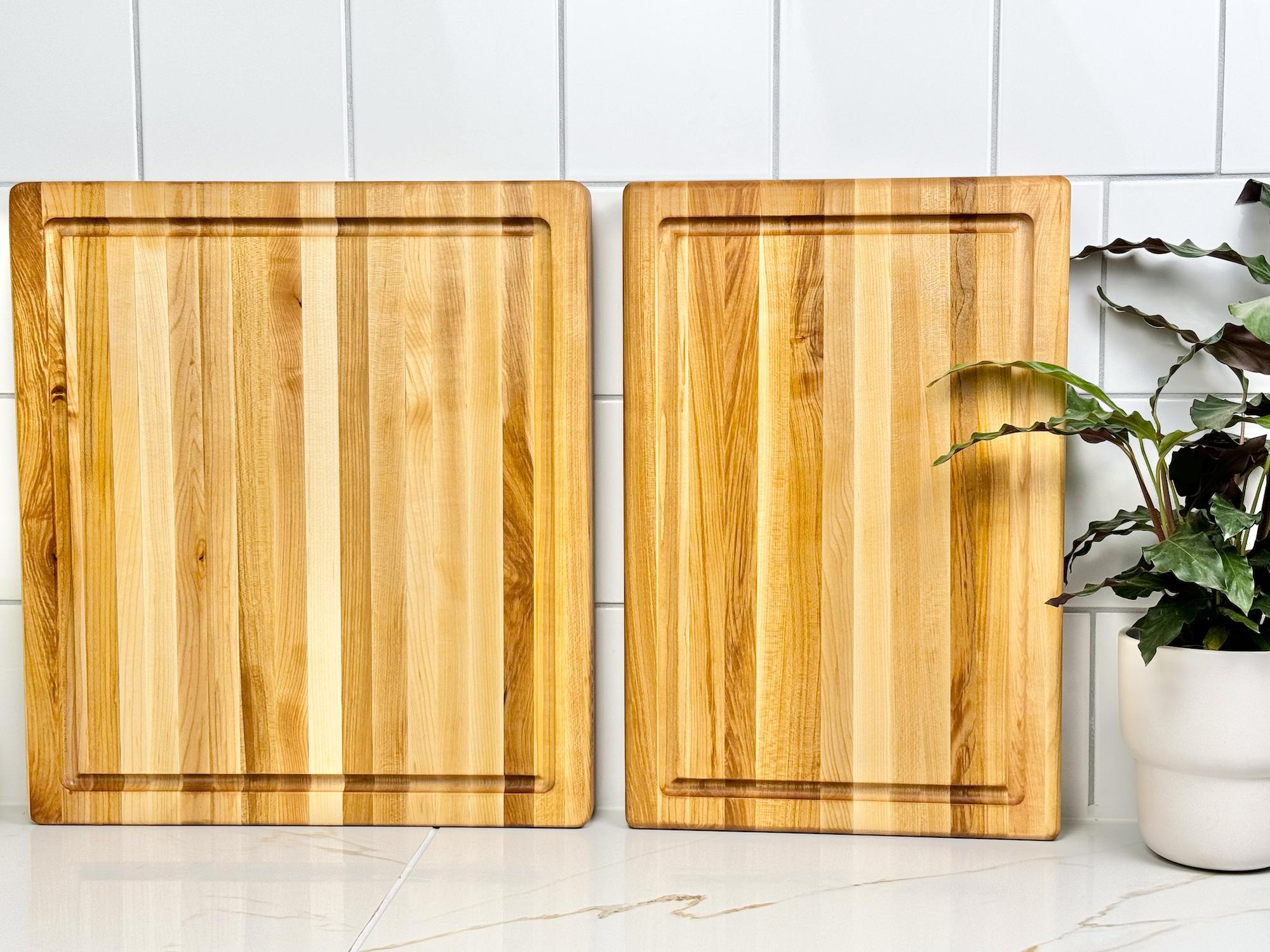 Two maple edge grain cutting boards showcasing different sizes