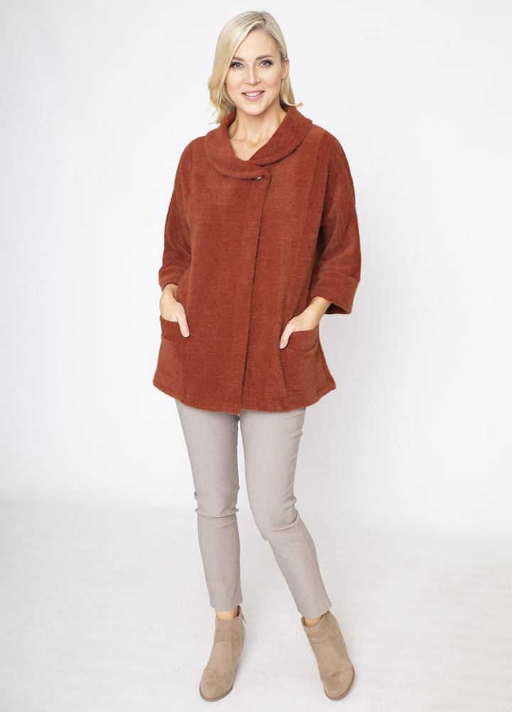 Round Neck 3/4 Sleeve Coat/Cardi in Rust
