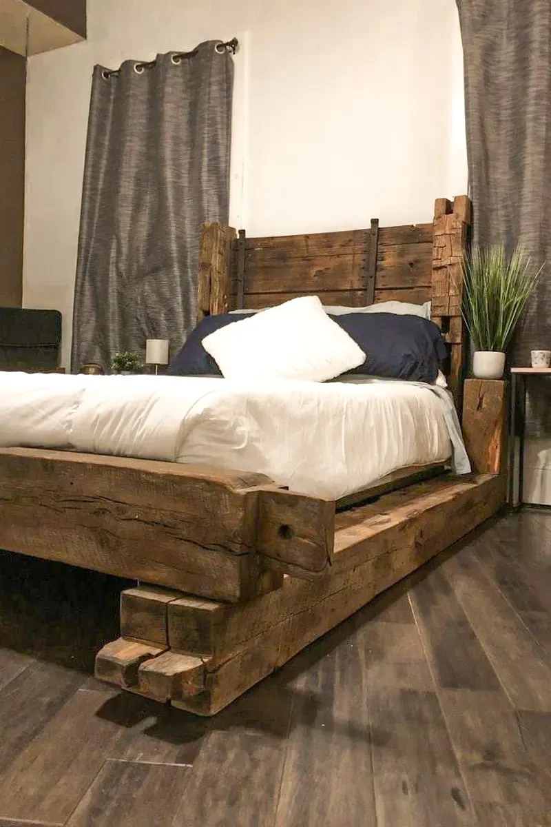 rustic chunky wood bed frame