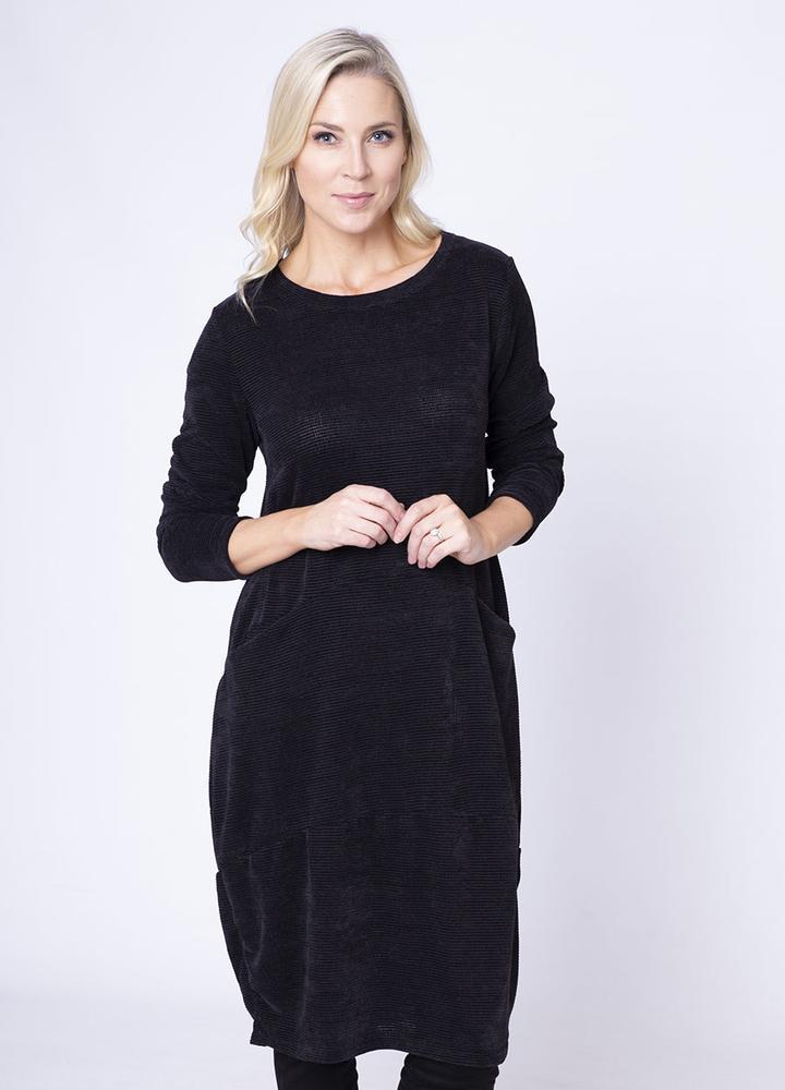 Velour Pocket Dress in Black