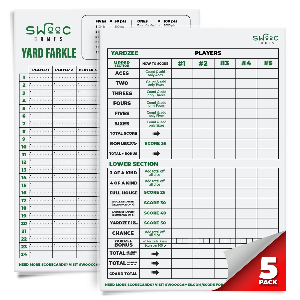   Laminated Yahtzee Lawn Dice Game reusable scorecard Yardzee 3 