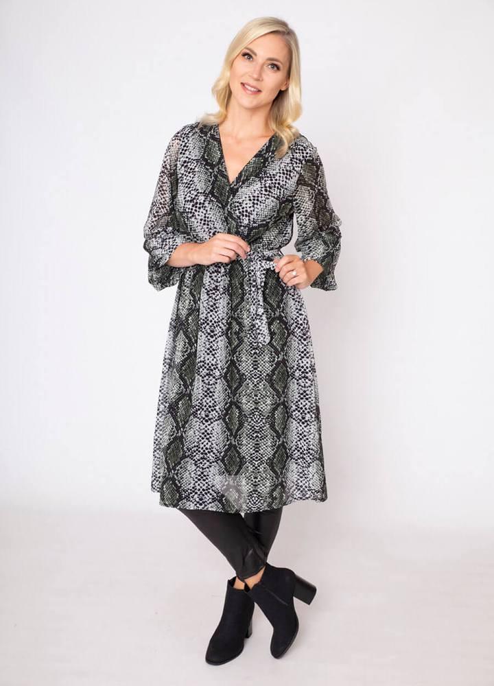 Snake Print Wrap Midi Dress