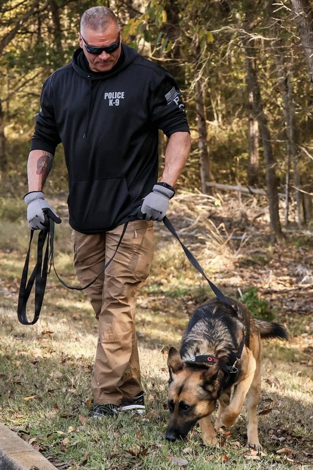 k9 milo on leash with handler