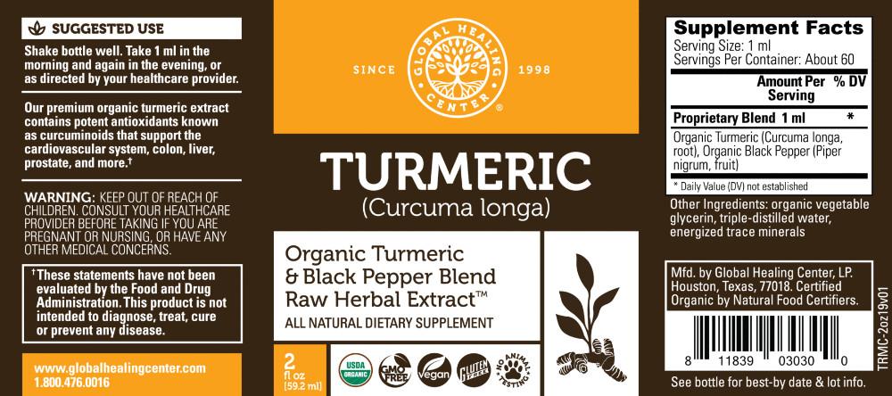 Global Healing Organic Turmeric & Black Pepper Blend Label
