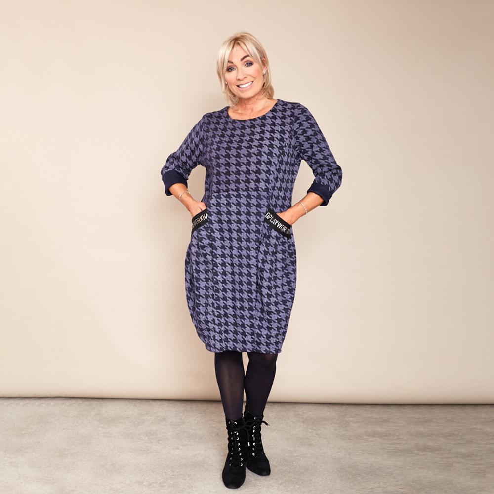 Kate Houndstooth Dress (Navy)