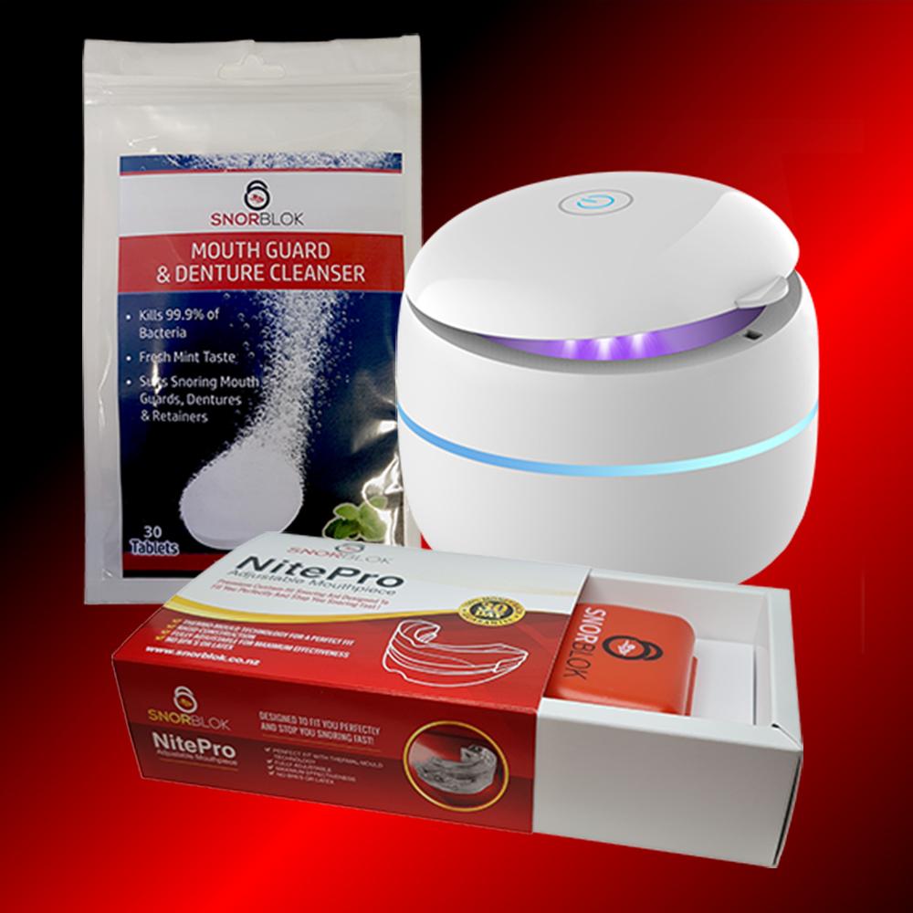 Anti-Snoring Mouthguard Combo | Snorblok NitePro + UV Steriliser + Steritabs