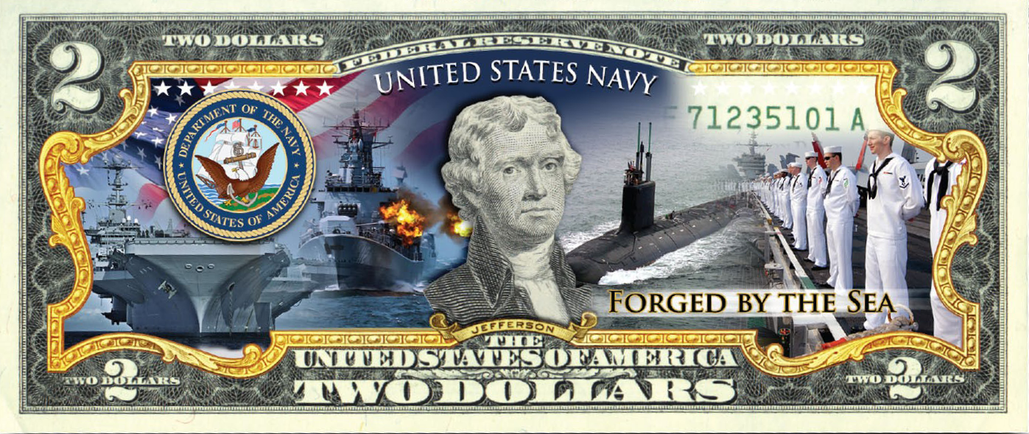 'U.S Navy' - Genuine Legal Tender U.S. $2 Bill