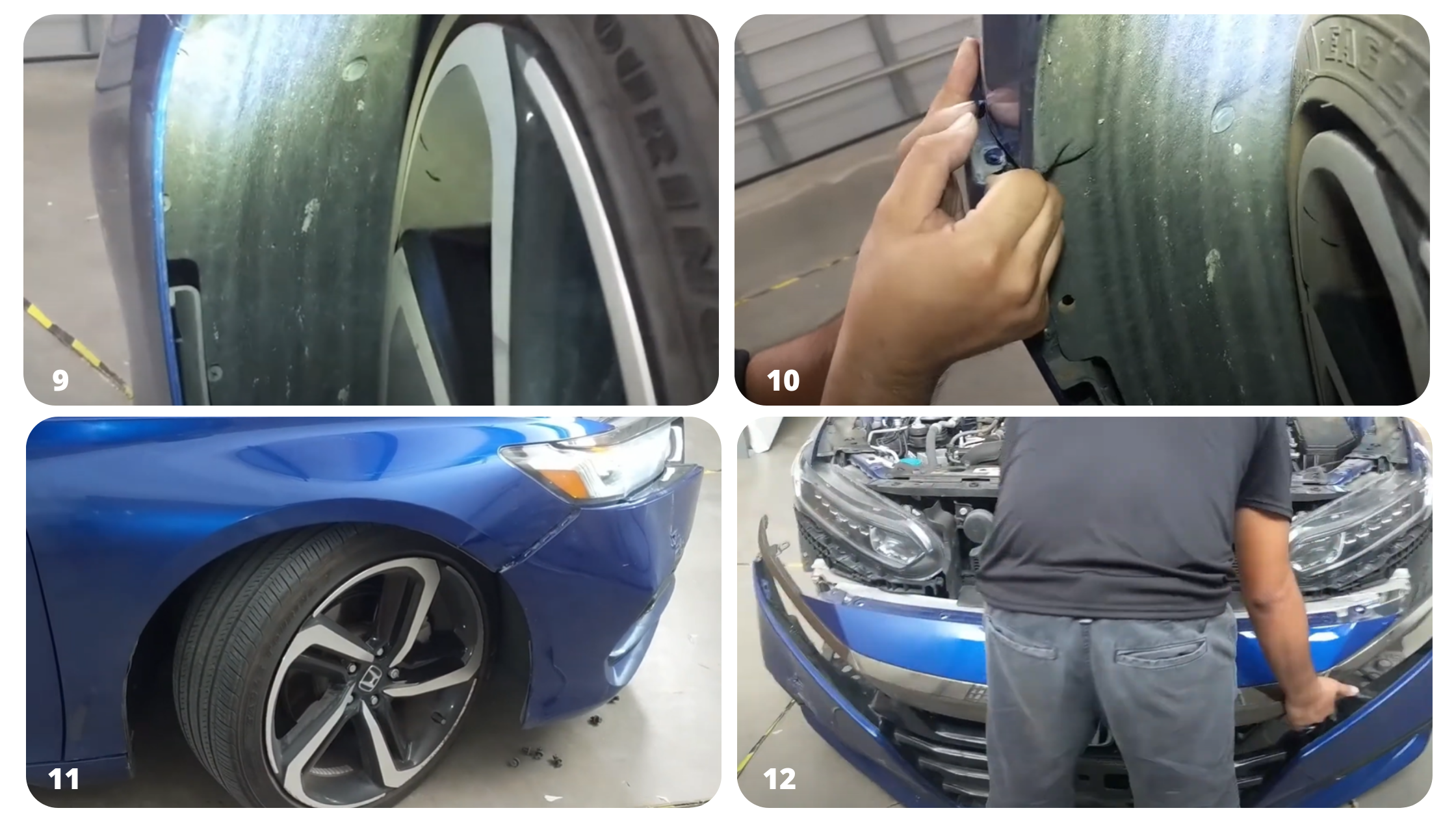 Step 9-12 of removing 2018-2020 Honda Accord Front Bumper