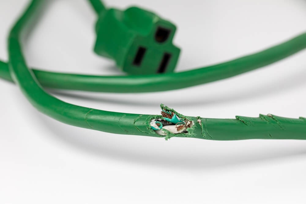 green extension cord chewed