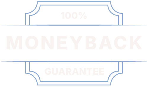 100% Money Back Guarantee with green shield and checkmark icon.