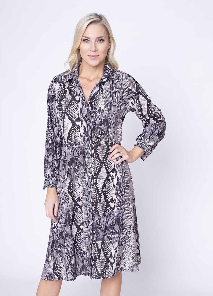 Snake Print Shirt Dress in Beige