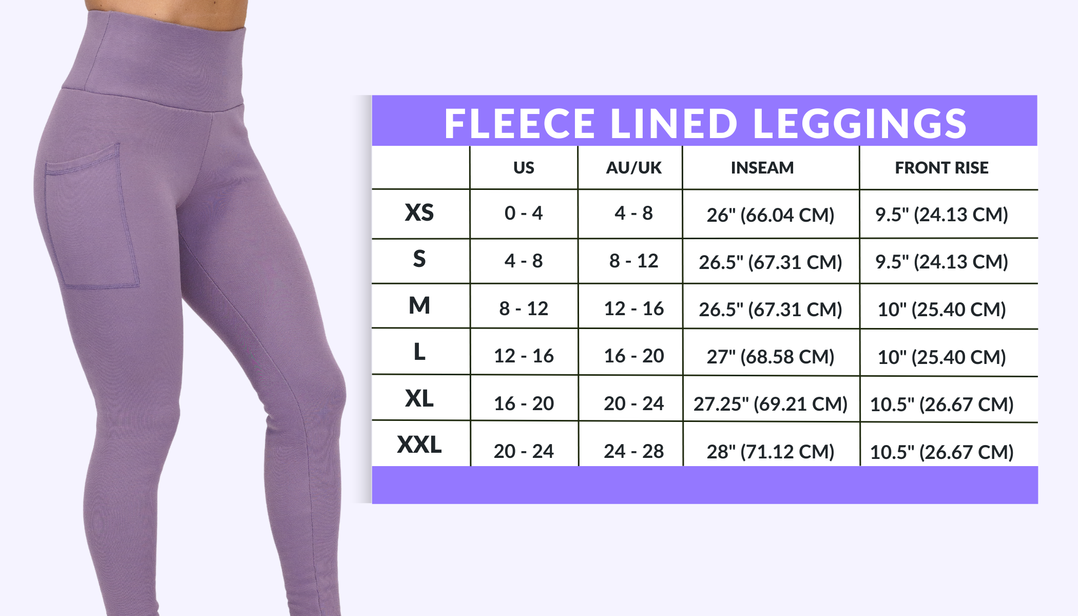 fleece lined leggings sizing chart