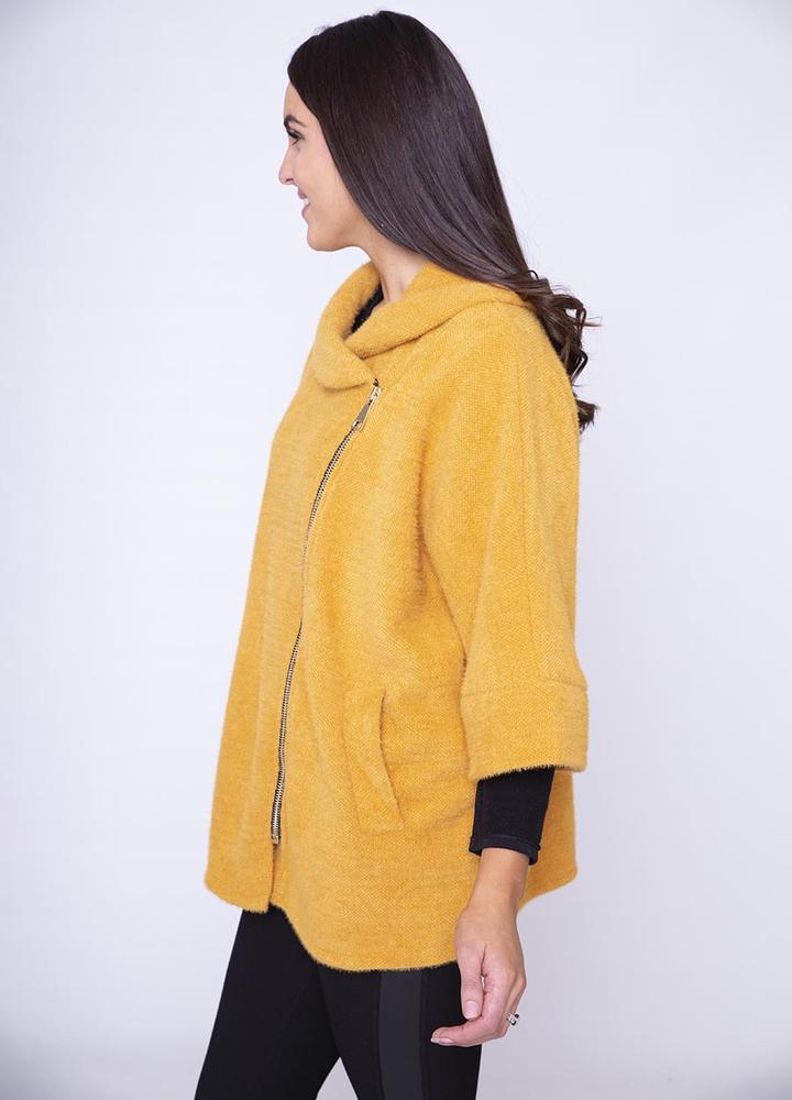 Side Zip Cardi Coat in Gold