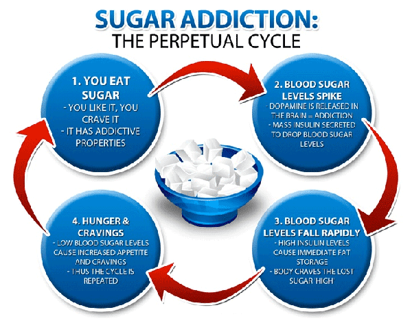 Sugar Addiction Cycle Sugar Cubes Blood Sugar Hunger Cravings